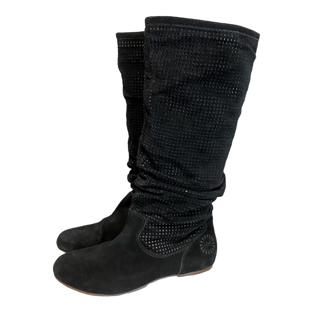 Ugg Black Slouchy Suede Boots Laser Cut With Suede Lining - Size 10